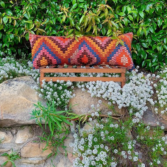 Vintage authentic handmade Turkish kilim lumbar pillow cover - Picture 5 of 7